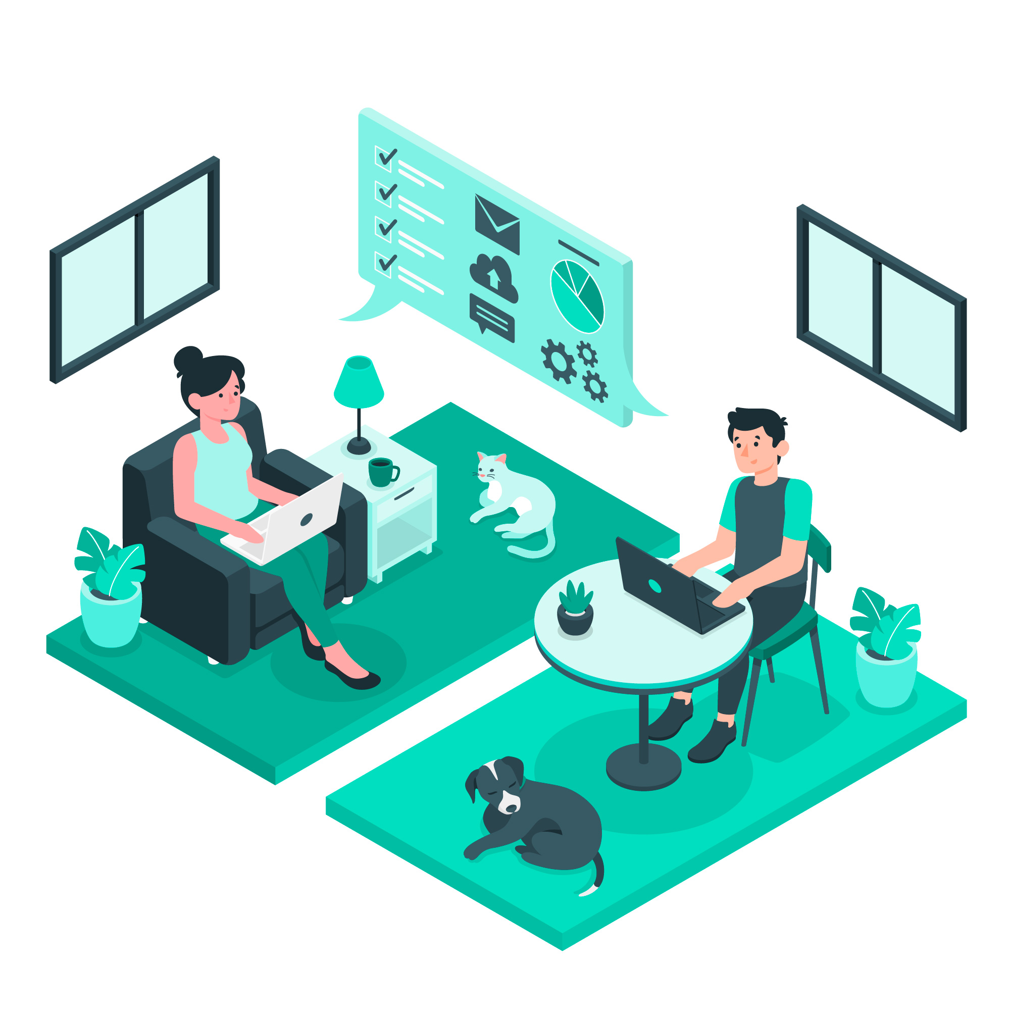 Personnes en télétravail